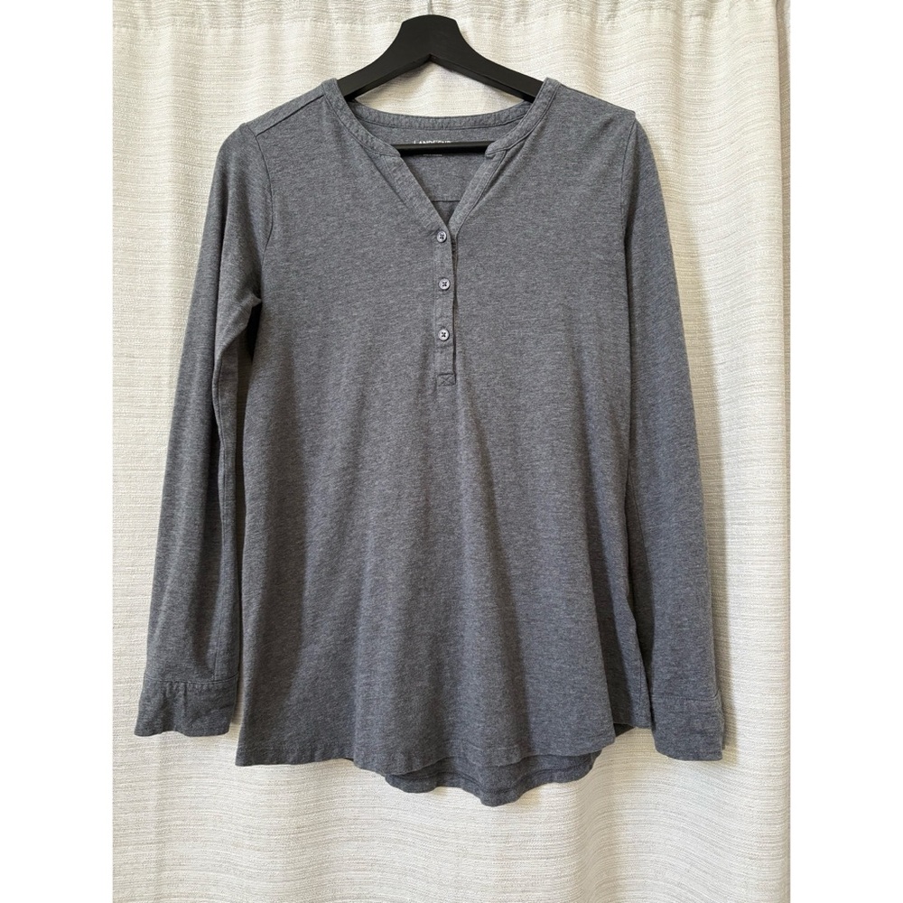 Lands' End Small Charcoal Gray Long Sleeve Button Henley V Neck